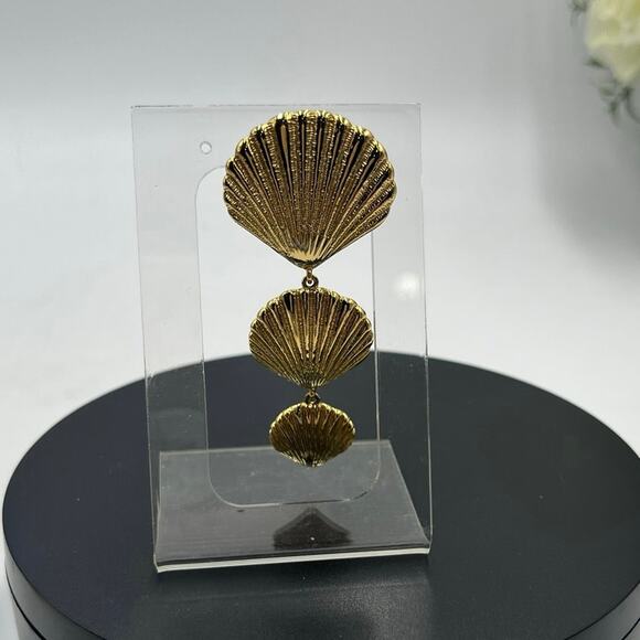 Mignonne Gavigan Designer Anisah Lux Shell Dangle Triple Drop Earrings Repaired - Picture 1 of 6